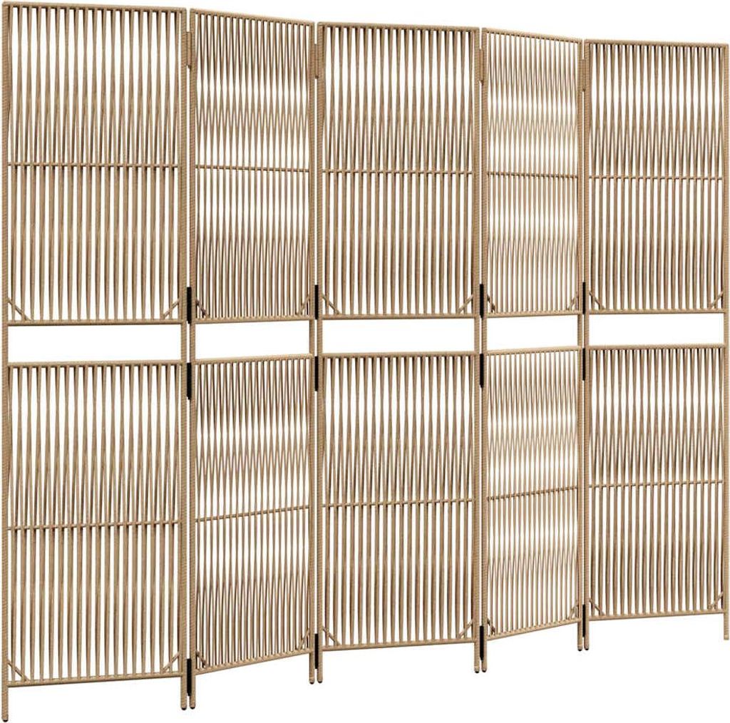 vidaXL Paravent 5-tlg. Beige Poly Rattan