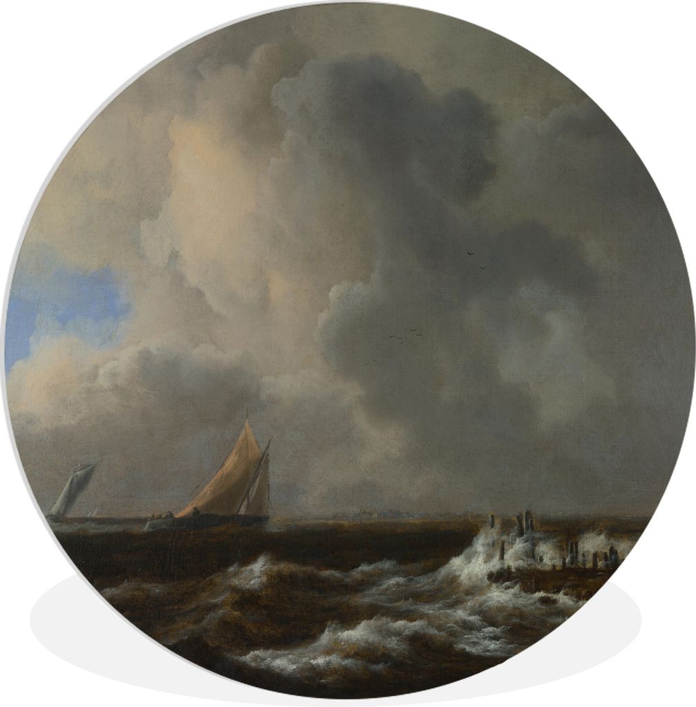 MuchoWow Rundes Wandbild - Runde Bilder Schifffahrt in einer frischen Brise - Jacob van Ruisdael Ø 90 cm Kreis Wanddekoration Kunststoff - Wandk...