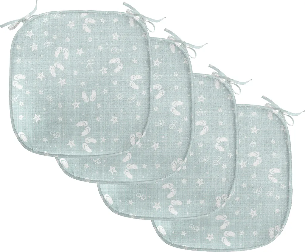 ABAKUHAUS Cuscini impermeabili per sedie da sala da pranzo, tema spiaggia Sea Star, cuscini decorativi impermeabili con cinturini per sedie da cucina, 40 cm x 40 cm, confezione da 4, color schiuma di mare e bianco
