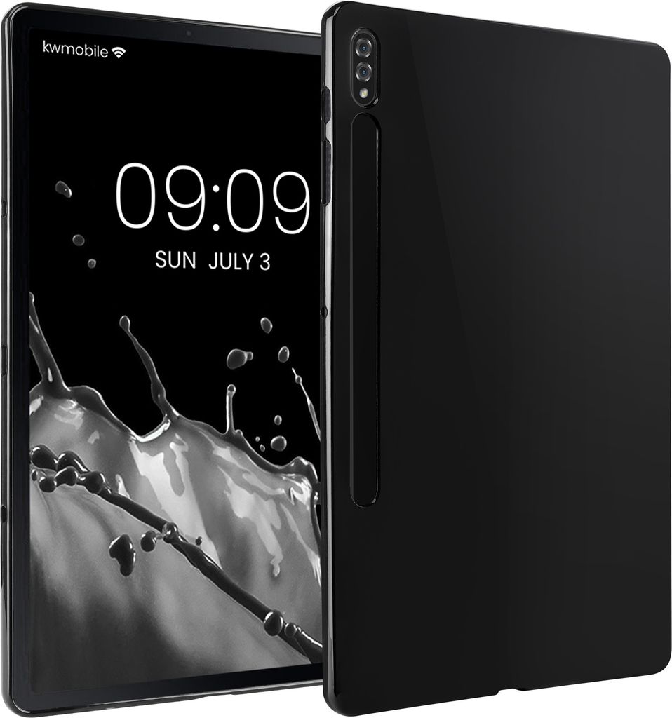 kwmobile Schutzhülle kompatibel mit Samsung Galaxy Tab S8+ Plus / Galaxy Tab S7+ Plus - Hülle Silikon - Tablet Cover Case Hochglanz Schwarz