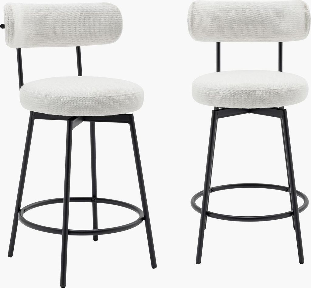 sweeek - 2er-Set Barhocker mit drehbarem Sitz aus Metall mit Stoffbezug - Weiß