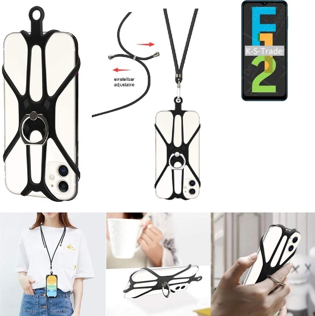 K-S-Trade 3in1 Handykette Handyband Handykordel Halsband Smartphone-Ring Handy-Ring kompatibel mit Samsung Galaxy F12 Fingerhalterung Handyring