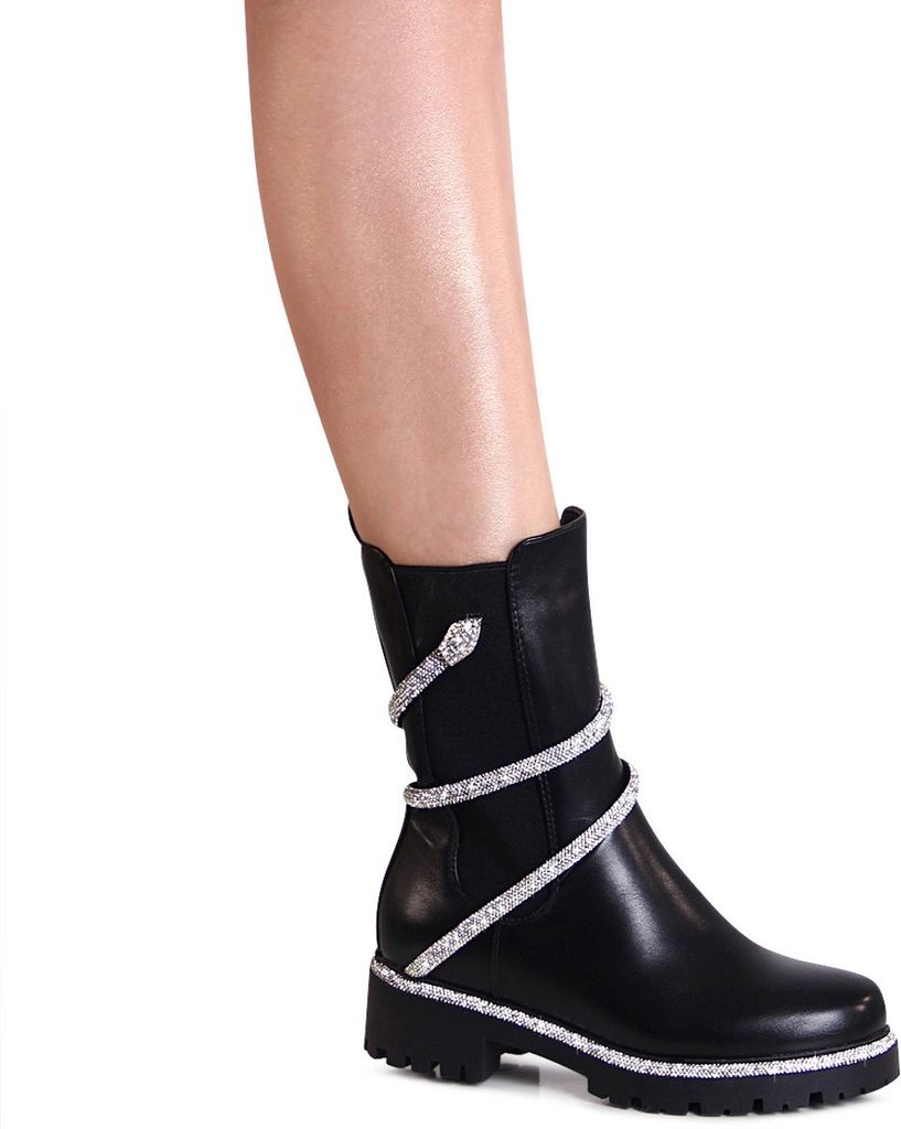 Plateau Stiefel Stiefel Glitzer Schwarz Glitzerboots Boots Schwarz