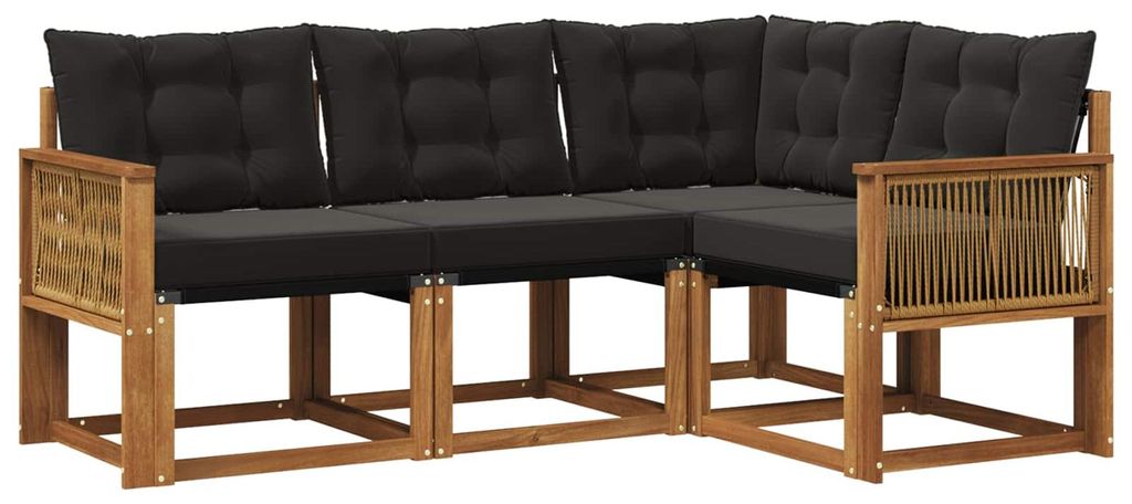 “2026 Modern“ Braun Outdoor-Sofagarnitur mit Kissen 4 pcs Natürlich und Schwarz - Designermöbel 97417 - Gartensofas
