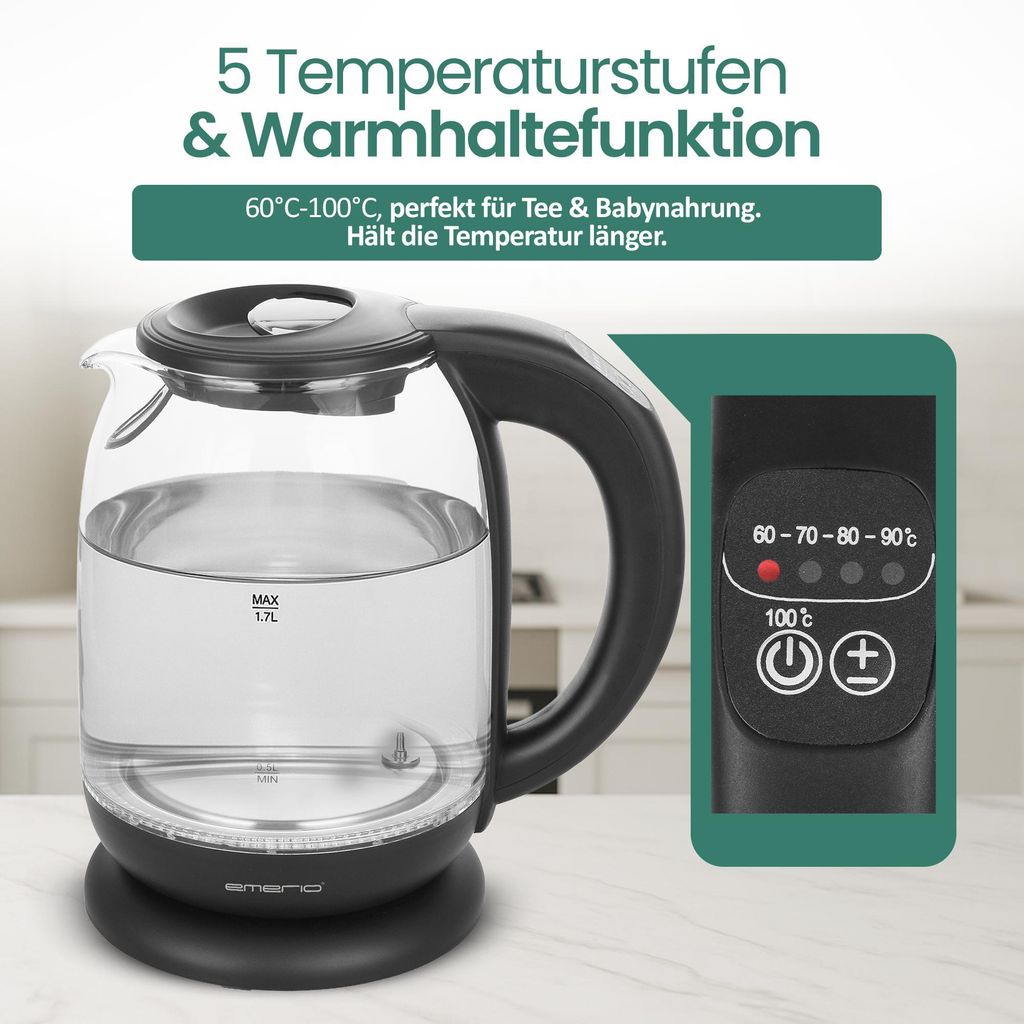 Emerio Wasserkocher mit Temperaturregelung 1,7 Liter – Produktbild 