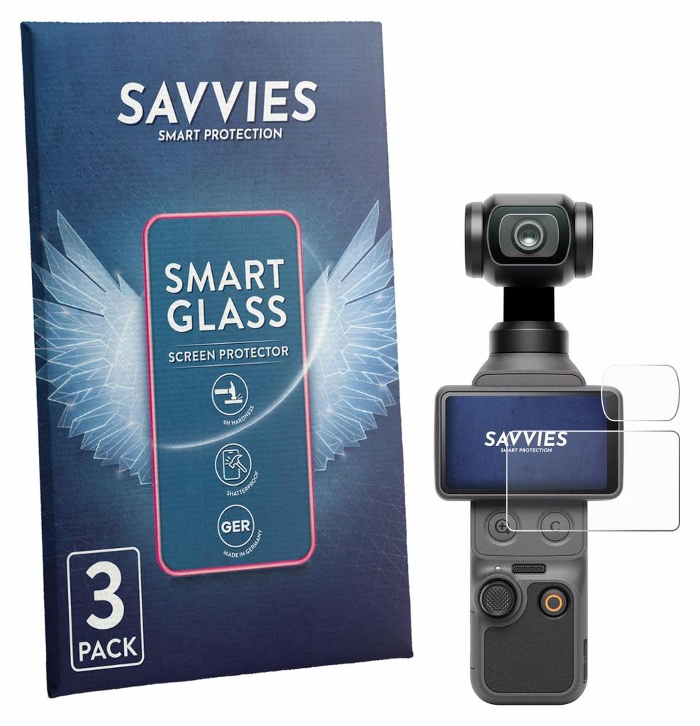 3x Savvies Schutzglas Folie für DJI Osmo Pocket 4 (Display Produktbild 