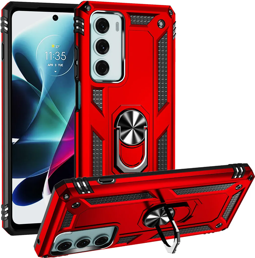 Custodia Motorola Moto G200 5G: Protezione Militare Rossa con Anello