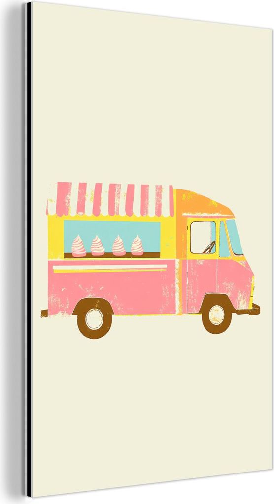 MuchoWow Wanddekoration Metall Metallbild Wandkunst 60x90 cm Eiscreme-Wagen - Retro - Softeis - Rosa MuchoWow Aluminium Gemälde - Wandbilder - Alu...