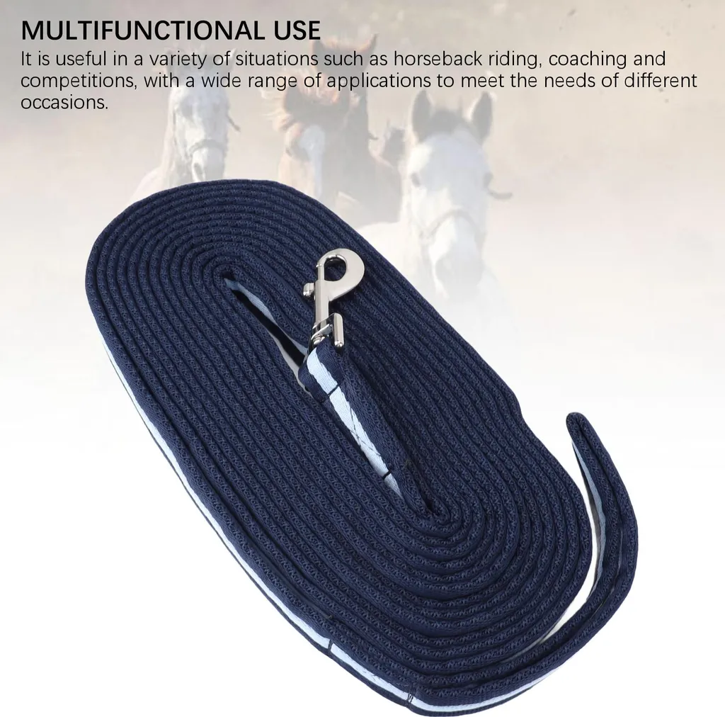 Longe de travail 8m bleu marine et rênes en polyester pour chevaux - 5