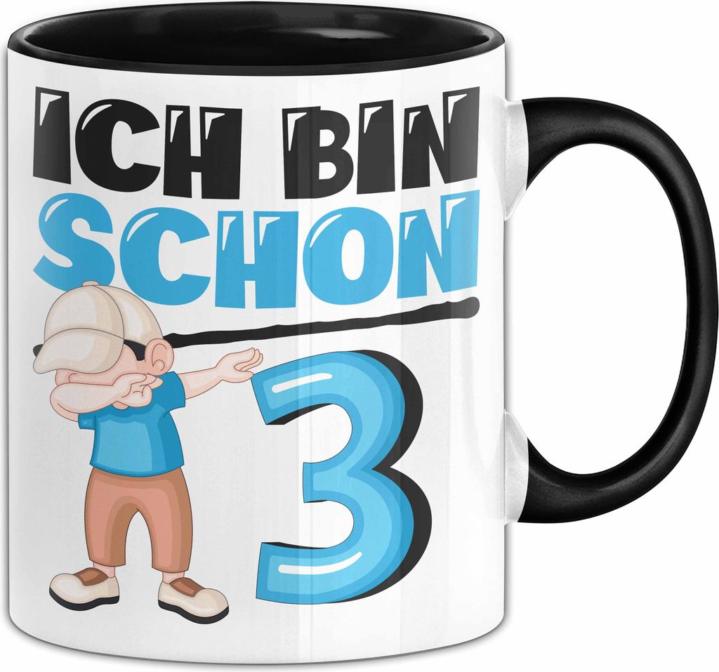 3. Geburtstag Geschenk Tasse Becher Jungs Dab Geburtstagsgeschenk Ich Bin Schon 3 (Schwarz)