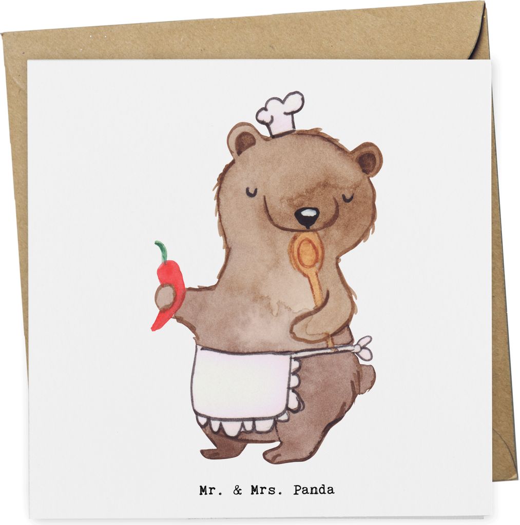 Mr. & Mrs. Panda faltkarte Koch Herz - Weiß - Geschenk, Küchenchef, Restaurant, Grußkarte, Lecker, Chefkoch, Klappkarte, anlasskarte, doppelkart...