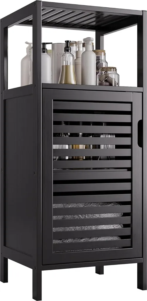 Étagère de salle de bain à poser bambou noir - Rangement 4 niveaux 1m