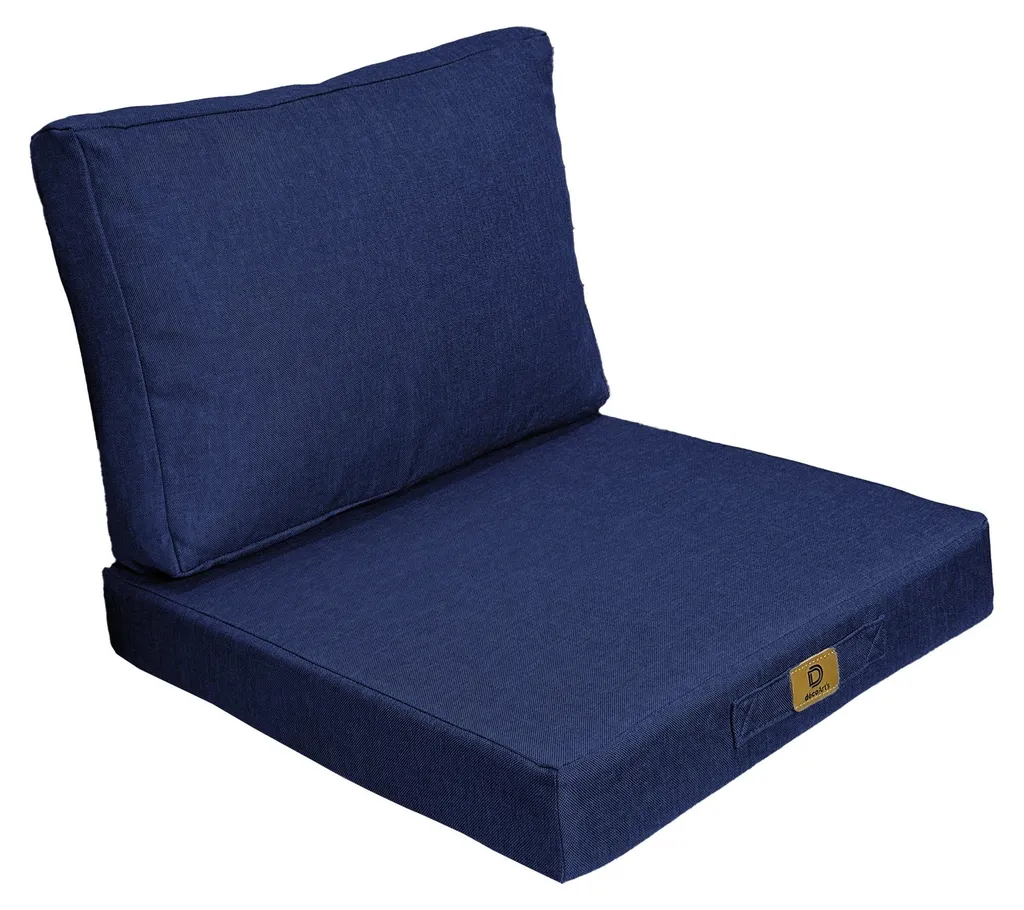 Coussin fauteuil effet lin déhoussable 50x50 cm Bleu Indigo - Confort