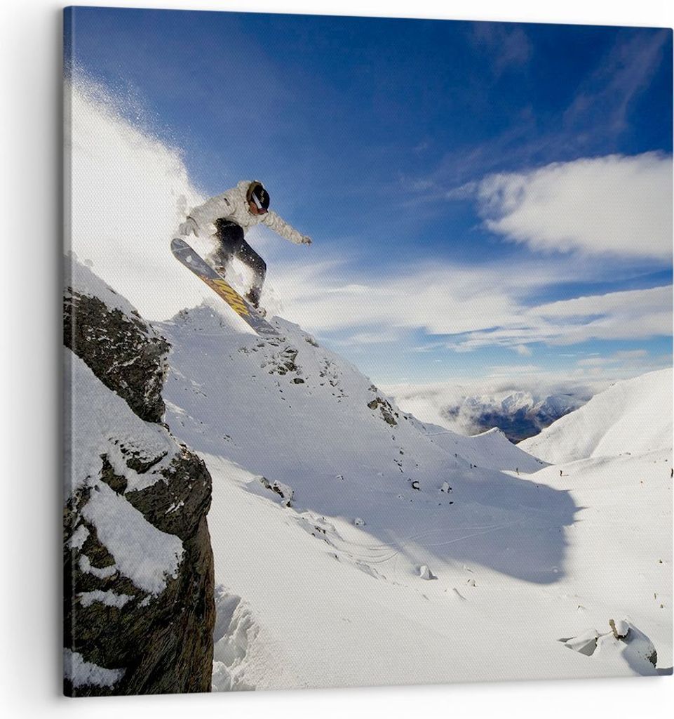 Bild auf Leinwand - Leinwandbild - Snowboard Schnee Sport - 60x60cm - Wand Bild - Wanddeko - Leinwanddruck - Bilder - Kunstdruck - Wanddekoration -...