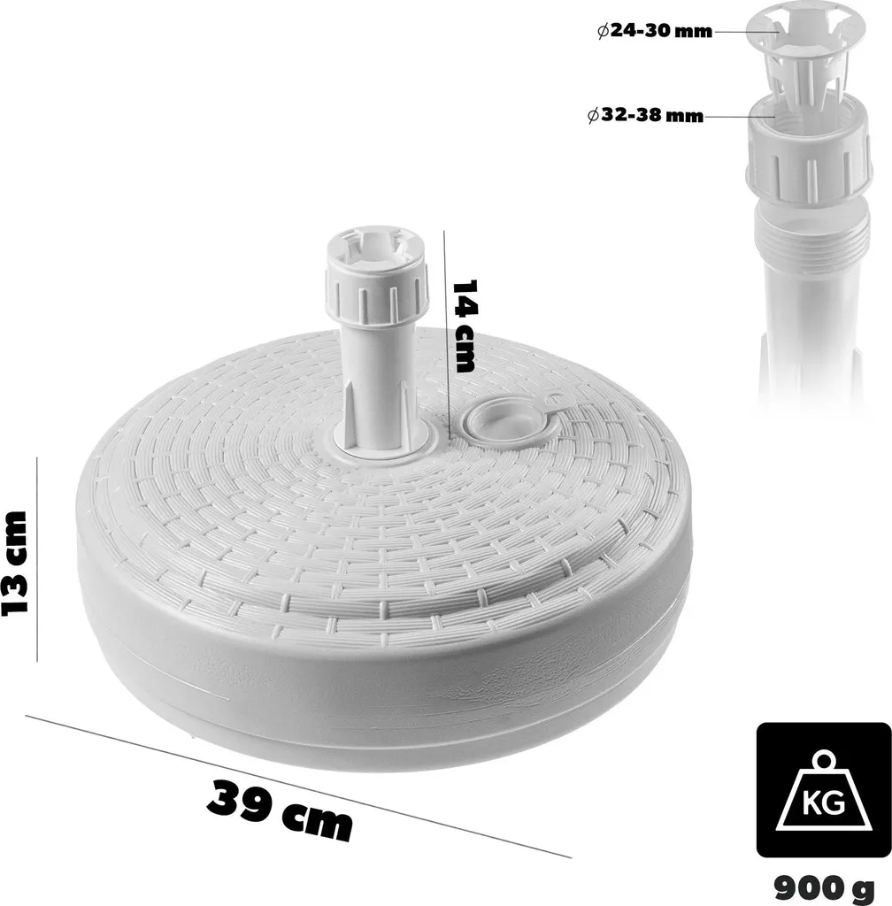 Base de parasol ronde Ø 39 cm - Support stable blanc traité extérieur