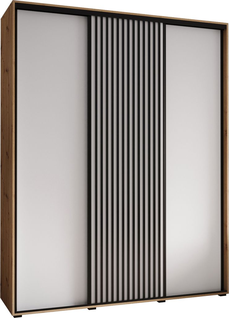 MEBLE KRYSPOL Lanko 1 Schrank mit 3 Schiebetüren - 235,2x200x45 cm - Artisan Weiß Schwarz