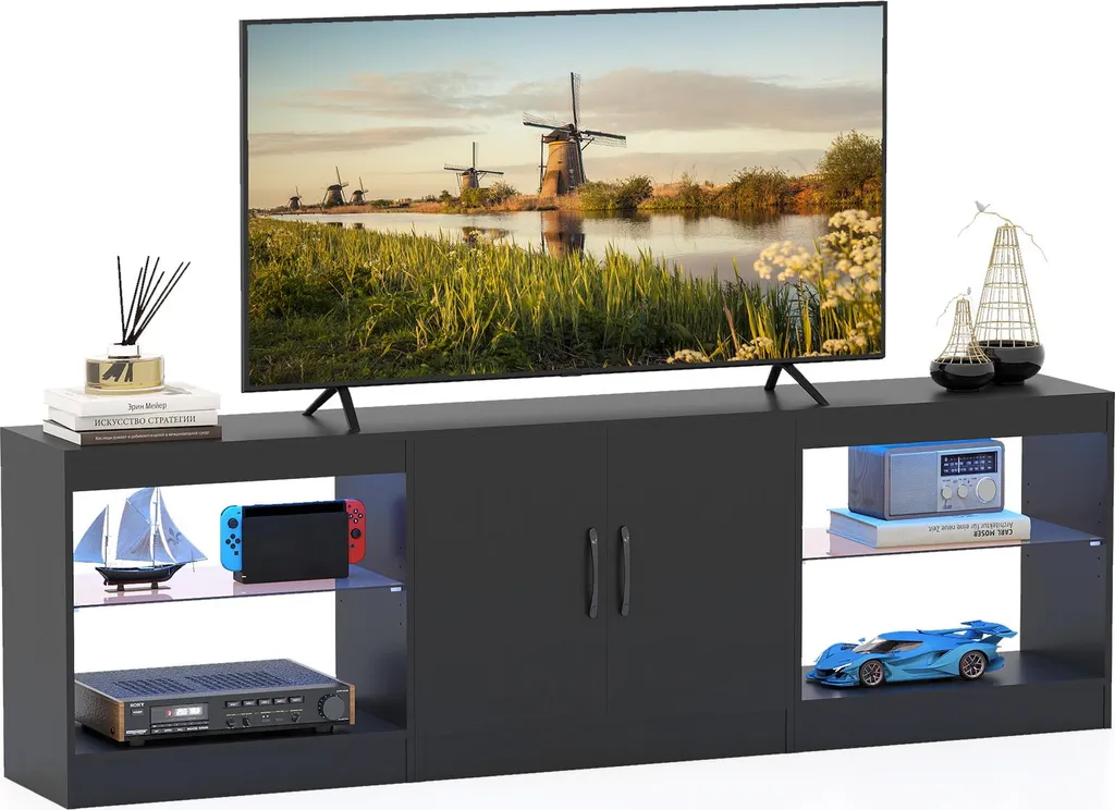 Meuble TV 195cm COSTWAY avec éclairage LED pour écran jusqu'à 85 pouces