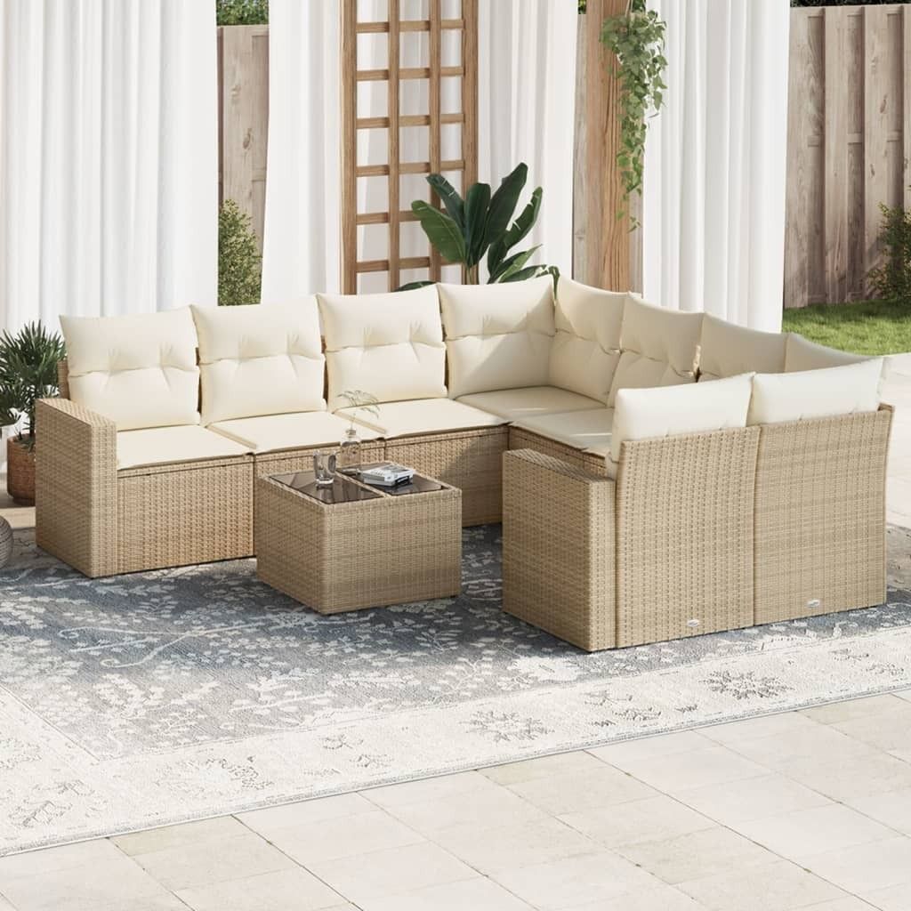 Maison Exclusive - 9-tlg. Garten-Sofagarnitur mit Kissen Beige Poly Rattan
