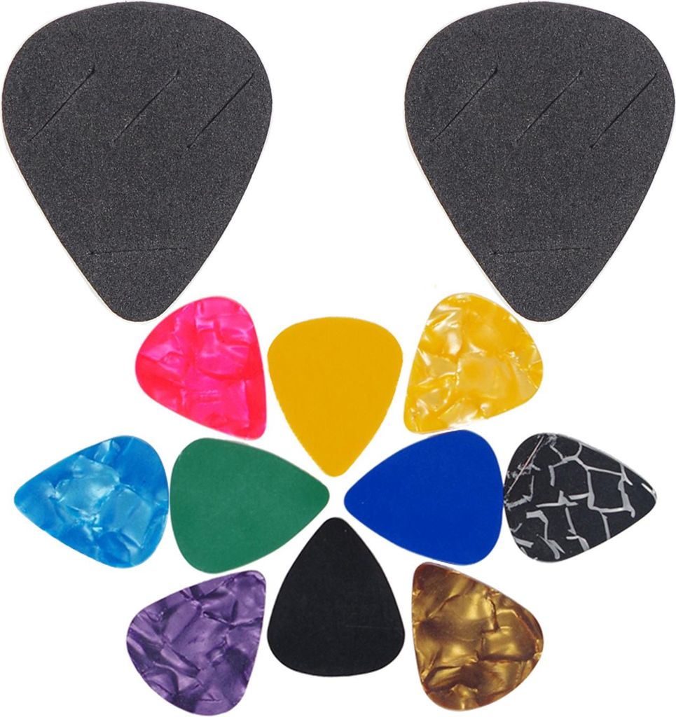 Guitar Picks & Guitar Picks Holder Set 10pcs Plectrum Paddles Celluloid Guitar Pick 2pcs Pickholders EVA Stick-on Halter einfach auf die Gitarre zu...