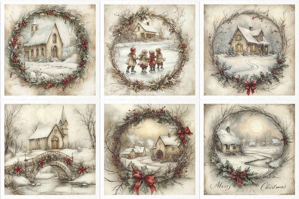 Set di carta di riso - bambini, Natale, paesaggio invernale Immagine del prodotto 