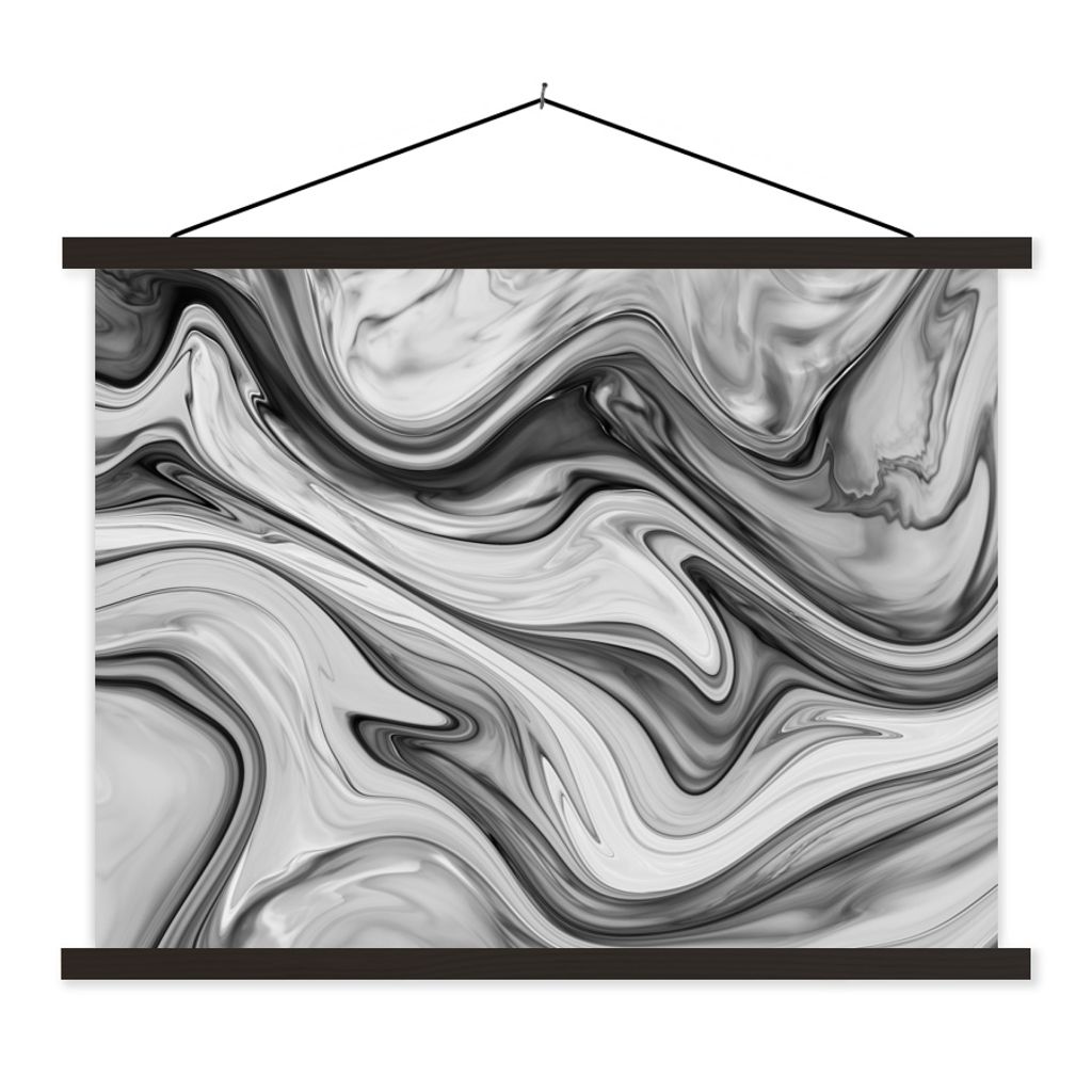 MuchoWow Textilposter Marmor - Muster - Grau - Marmoroptik - Schwarz 60x45 cm mit schwarzem Rahmen - Poster Schlafzimmer