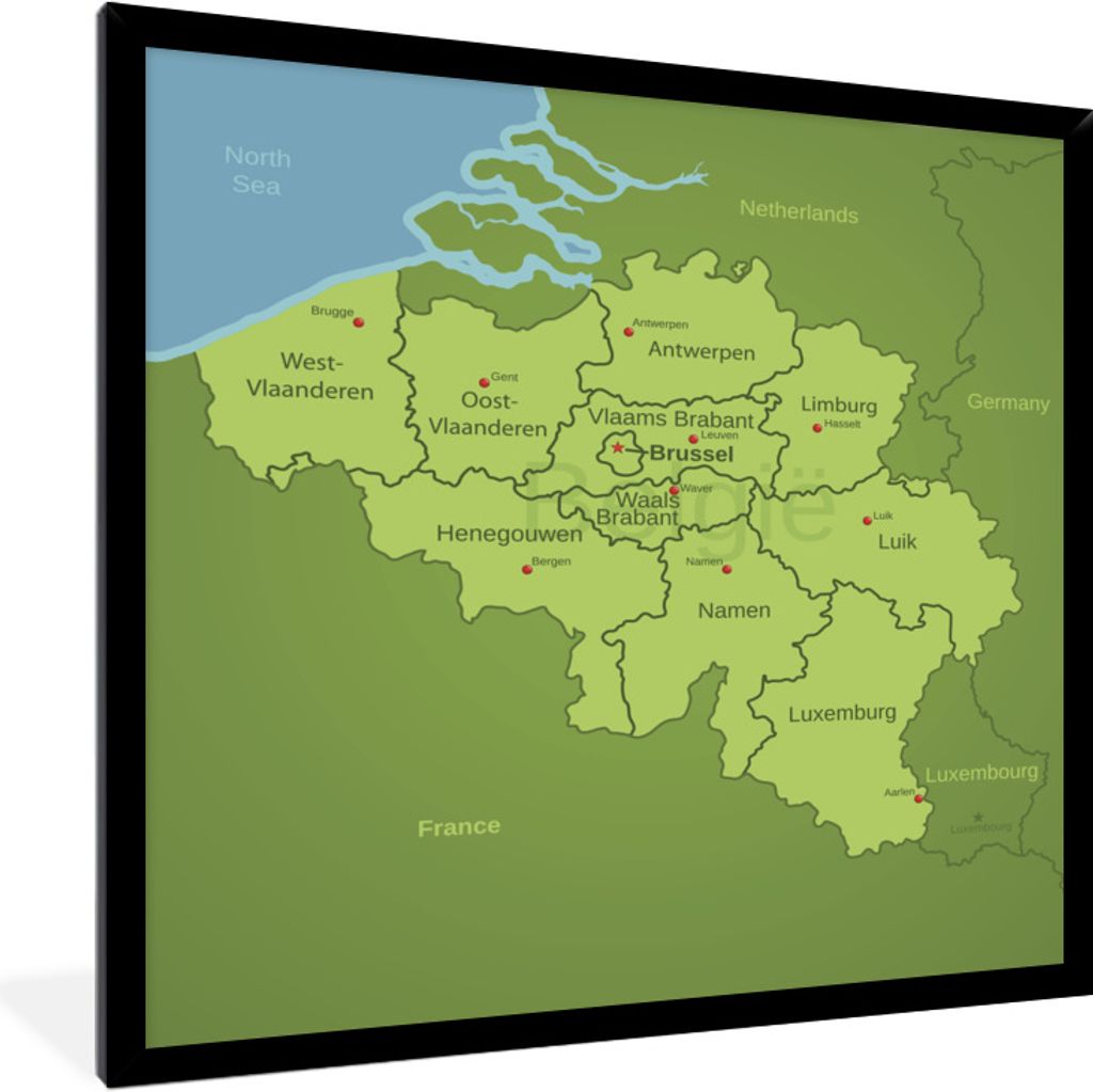 MuchoWow Gerahmtes Poster Eine Illustration von Belgien mit seinen Provinzen 40x40 cm - Poster mit Schwarzem Bilderrahmen Wandposter Rahmen Foto ...