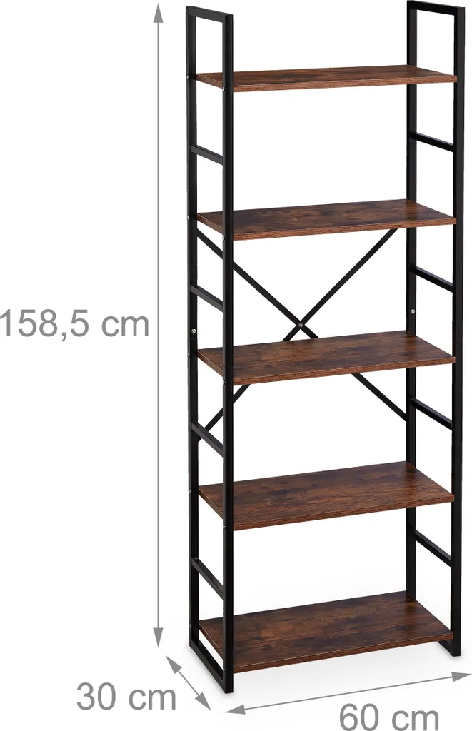 Meuble Bibliothèque pour Salon et Bureau Style Industriel 5 Tablettes