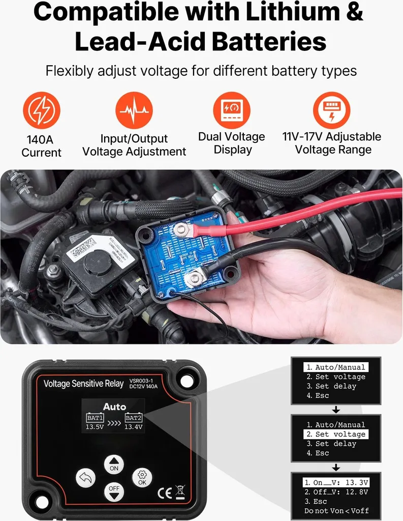Coupe-Batterie Automatique 12V 140A avec Écran de Contrôle Voltmètre