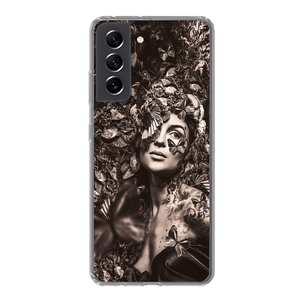 MuchoWow Handyhülle Schutzhülle Hülle für Samsung Galaxy S21 FE Frau - Tiere - Pflanzen Silikon Softcase Handy Hülle - Mobiltelefonhülle