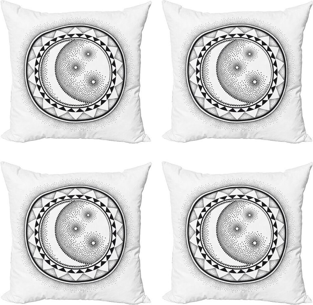 ABAKUHAUS Halbmond Kissenbezug Set (4 Stück), Magic Sun Stern-Nacht, Moderner Doppelseitiger Digitaldruck, 40 cm x 40 cm, Charcoal Grau und Weiß