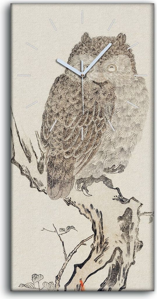 Leinwand Wanduhr Wandkunst Uhr 30x60 Malerei Zweig Tiere Vögel Eule Vögel Kunst - weiße Hände