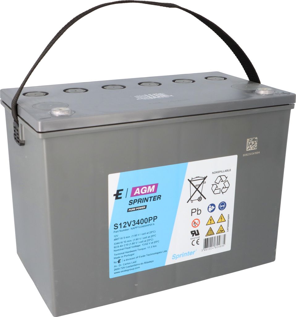 Exide Sprinter Pure Power S12V3400PP 12V 92,8Ah AGM Hochstrombatterie – 3344W, F-M6, USV