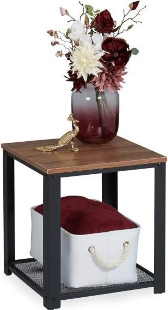Table d'appoint de style industriel en bois et métal noir Loft 40x40 cm