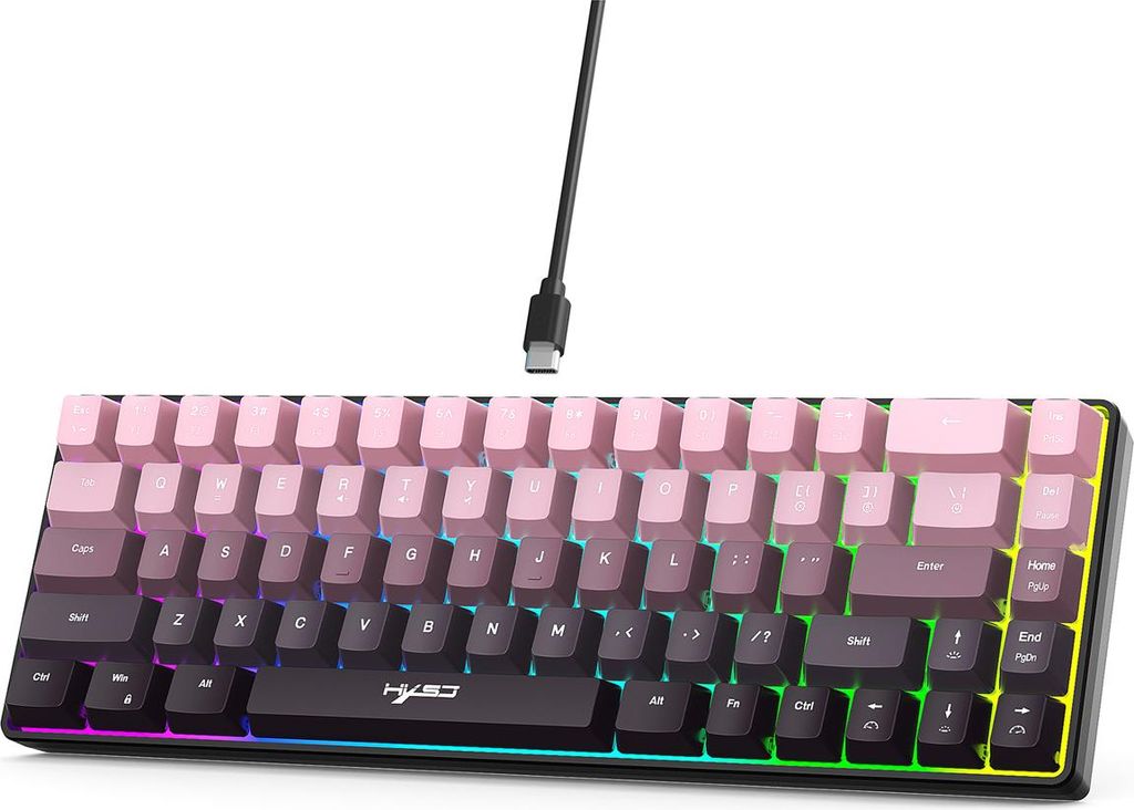 HXSJ 68 Tasten Gaming Tastatur, kabelgebunden, RGB Hintergrundbeleuchtung, Membran, USB, Gradient Farben, PC Gamer, Pink