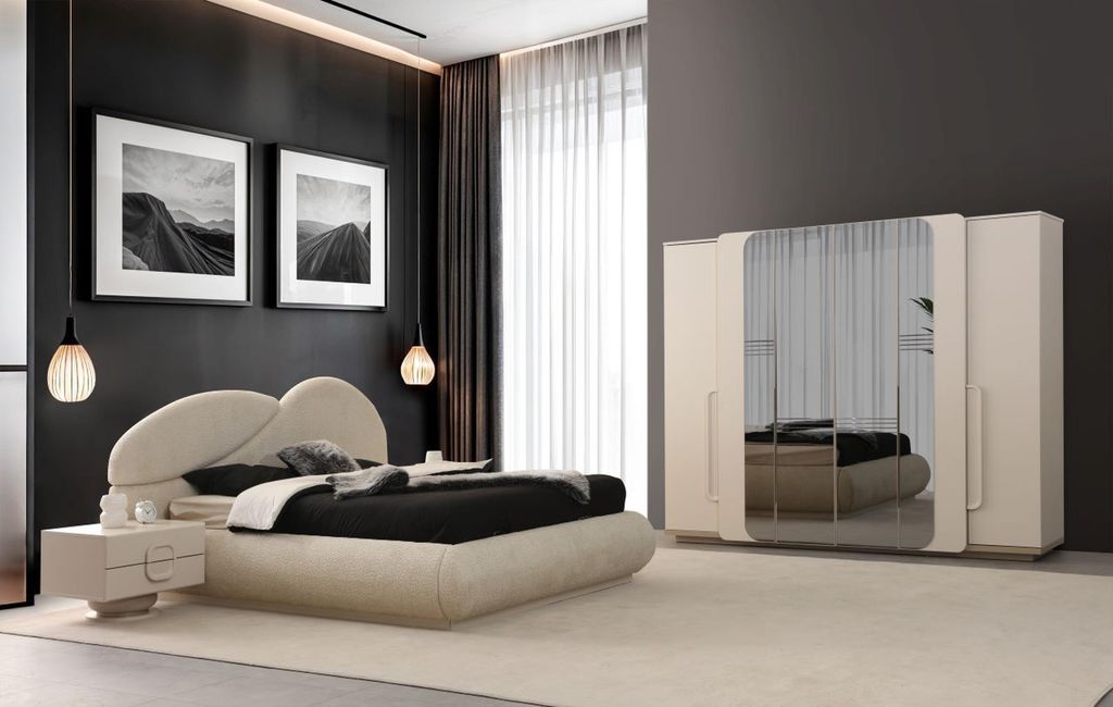 Elegantes 4-tlg. Schlafzimmer-Set mit Bett Nachttischen und Schrank.