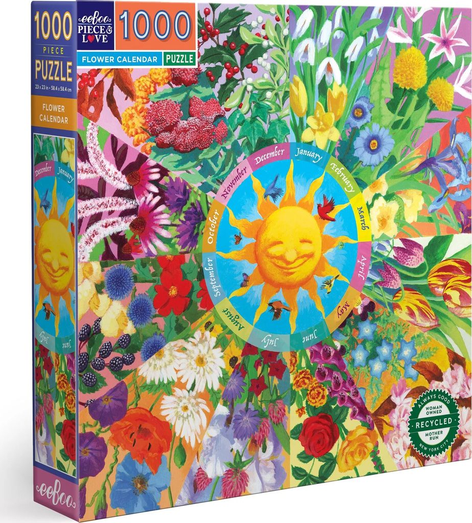 EEBOO Quadratisches Puzzle Blumenkalender 1000 Teile