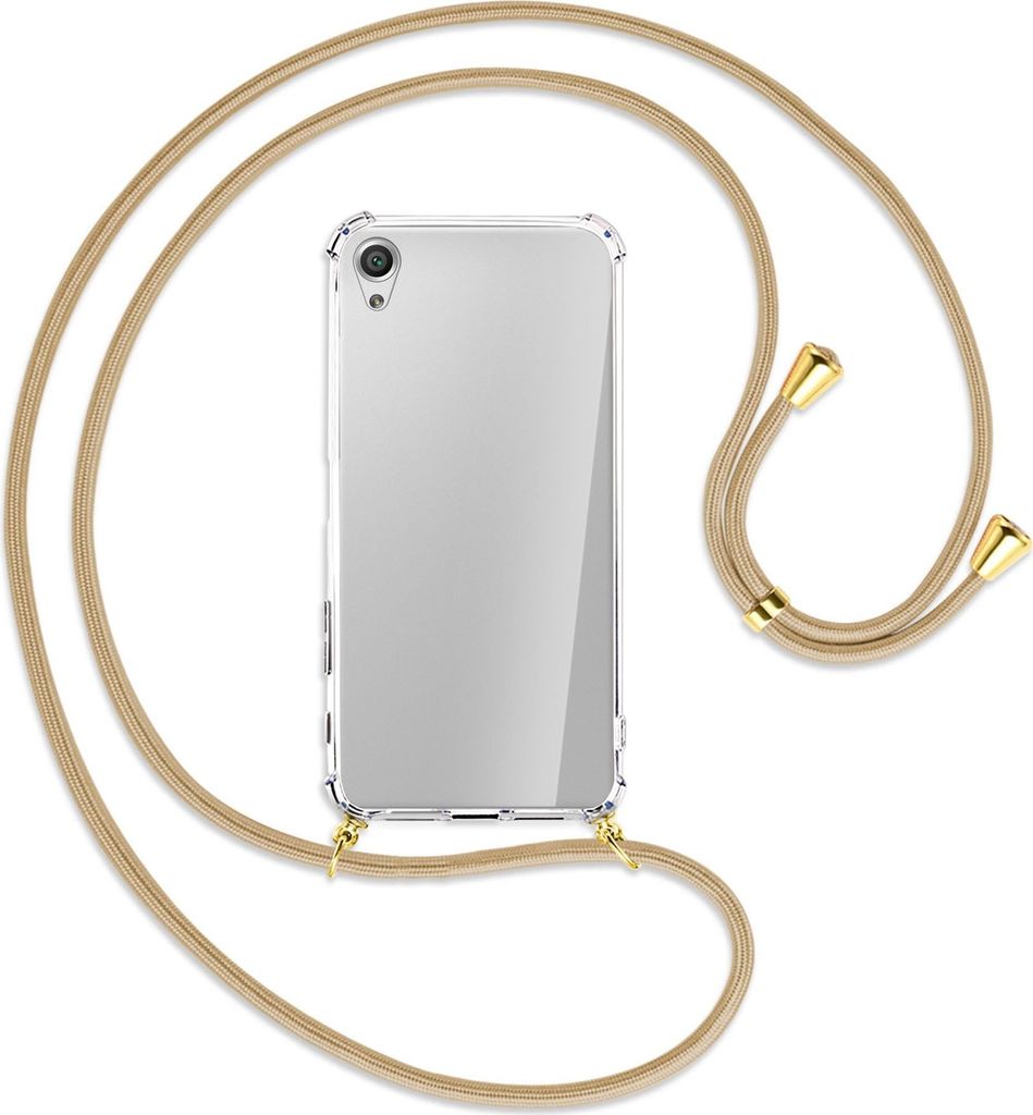 Handykette Backcover-Schutzhülle mit Band (Metall goldfarben) für Sony Xperia X Performance - caramel