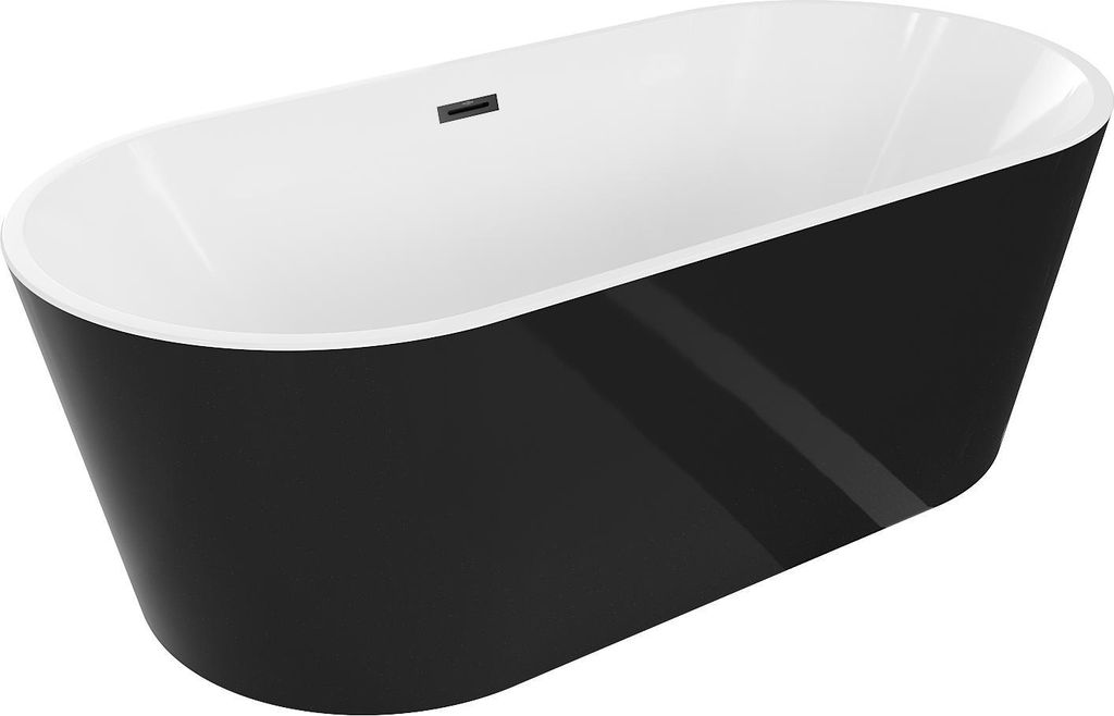 Mexen Luna freistehende Badewanne 140 x 75 cm, weiß/schwarz, schwarzer Überlauf - 52031407575-70