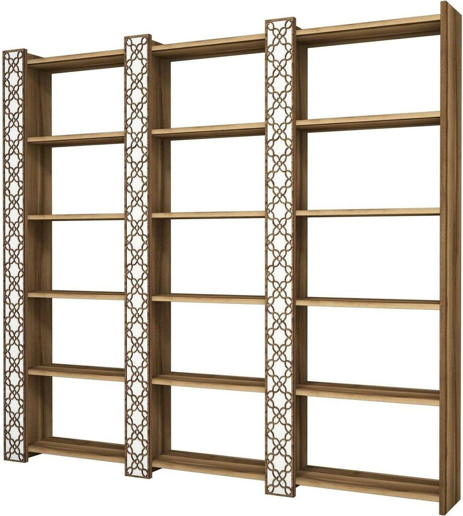 Bücherregal Alula, Büroregal, Mobiler Buchhalter, Bücherbrett, 185x24h170 cm, Walnuss und Weiß