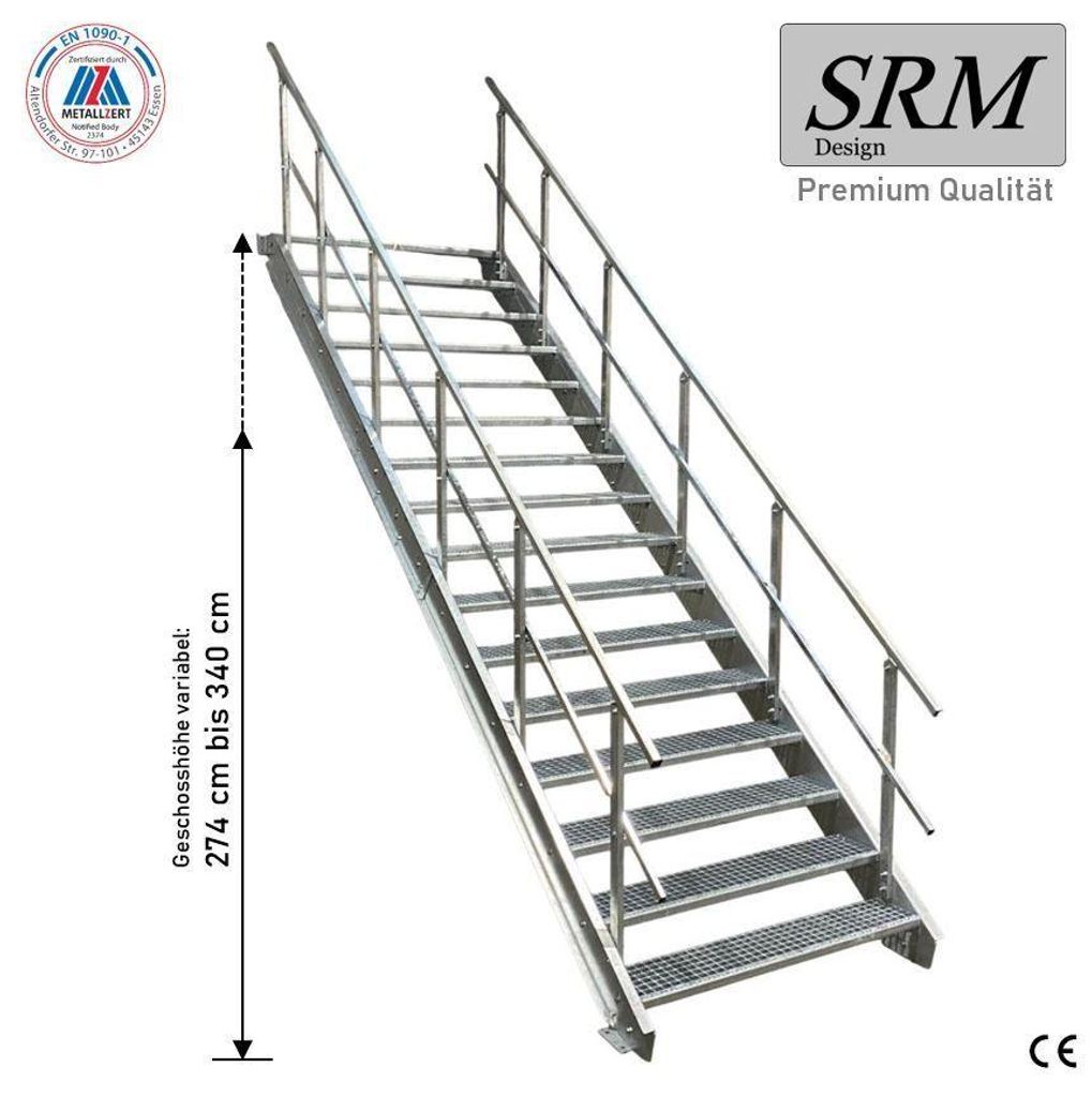 16 Stufen Stahltreppe beidseitigem Geländer Breite 120 cm Produktbild 