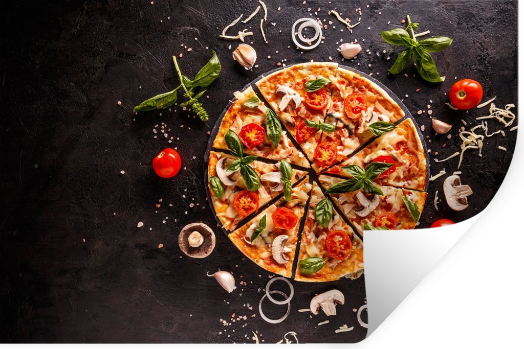 MuchoWow Wandtattoo Wandsticker Wandaufkleber Pizza - Gemüse - Kräuter - Küche - Industrie 30x20 cm Selbstklebend und Repositionierbar - Wierd...