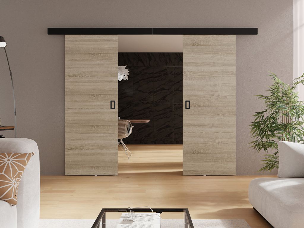 Posuvné dvoukřídlé interiérové dveře SANITA 3 - 132 cm, dub Obrázek produktu 