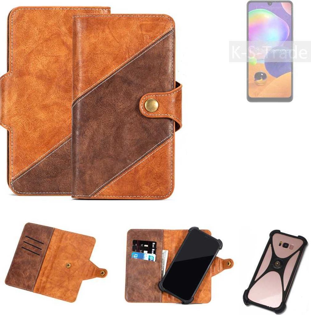 K-S-Trade Handyhülle Schutzhülle Bookstyle Case Wallet-Case kompatibel mit Samsung Galaxy A31 Cover Klapphülle Kantenschutz Smartphone dunkelbraun