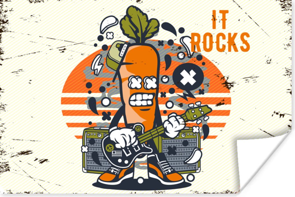 MuchoWow Poster Karotte - Gitarre - Vintage 90x60 cm - Schlafzimmer