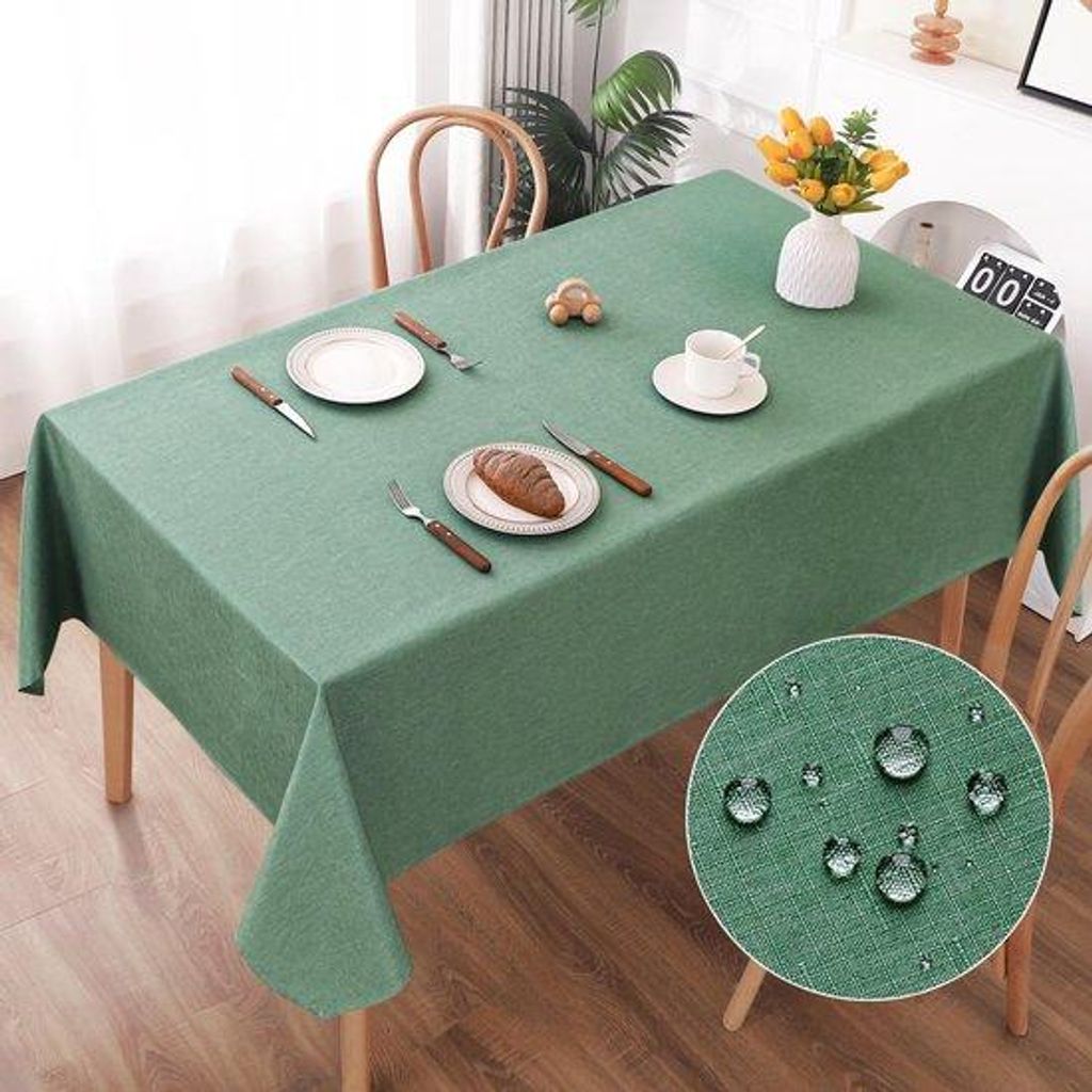 Polyester Tafelkleed, Grün, 140x200cm, Linnenlook, Wasserabweisend mit Lotus Effekt, Dauerhaft Krasfest für Wohnzimmer, Esszimmer, Terrasse