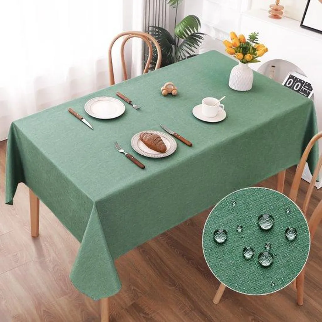Nappe de table rectangulaire verte 130 x 160 cm en tissu imperméable