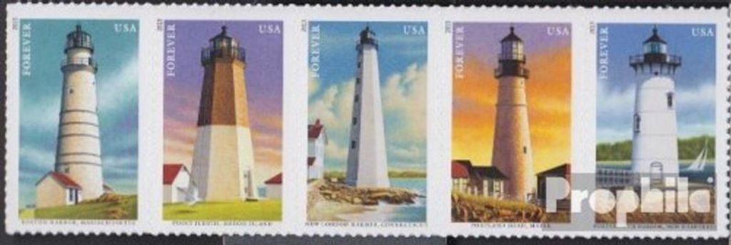 Briefmarken USA 2013 Mi 4978BA-4982BA Fünferstreifen (kompl.Ausg.) postfrisch Leuchttürme
