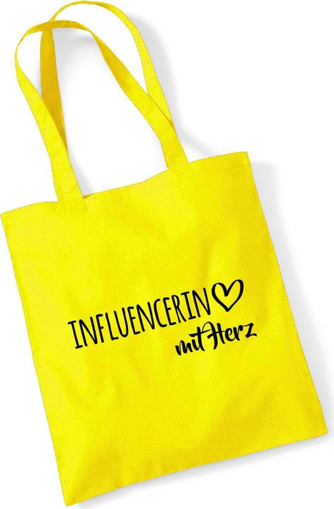 Huuraa Baumwolltasche Influencerin mit Herz Geschenk Stofftasche Yellow 10 Liter Baumwolle Influencerin Souvenir
