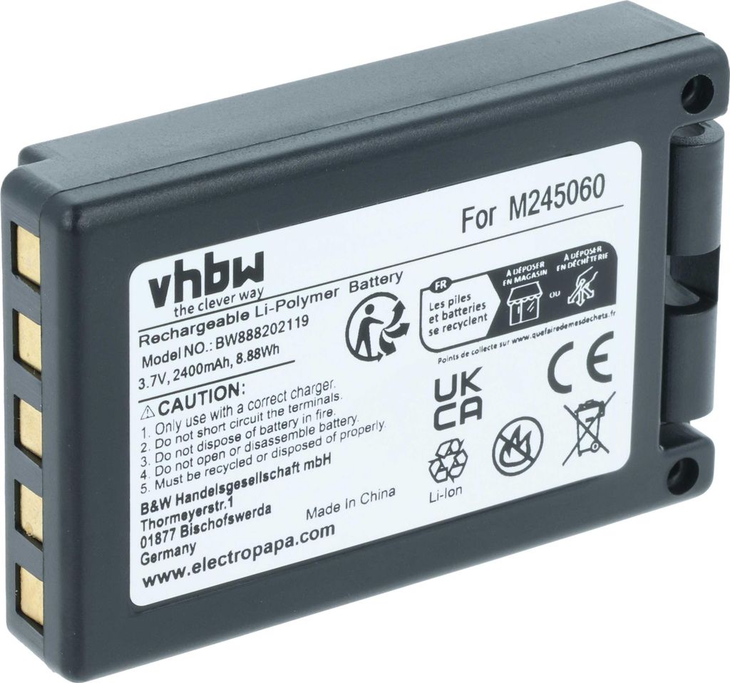 vhbw Akku Ersatz für Teleradio M245060, 22.381.2, D00004-02 für Industrie-Funkfernsteuerung Fernbedienung (2400 mAh, 3,7 V, Li-Ion) - Schwarz