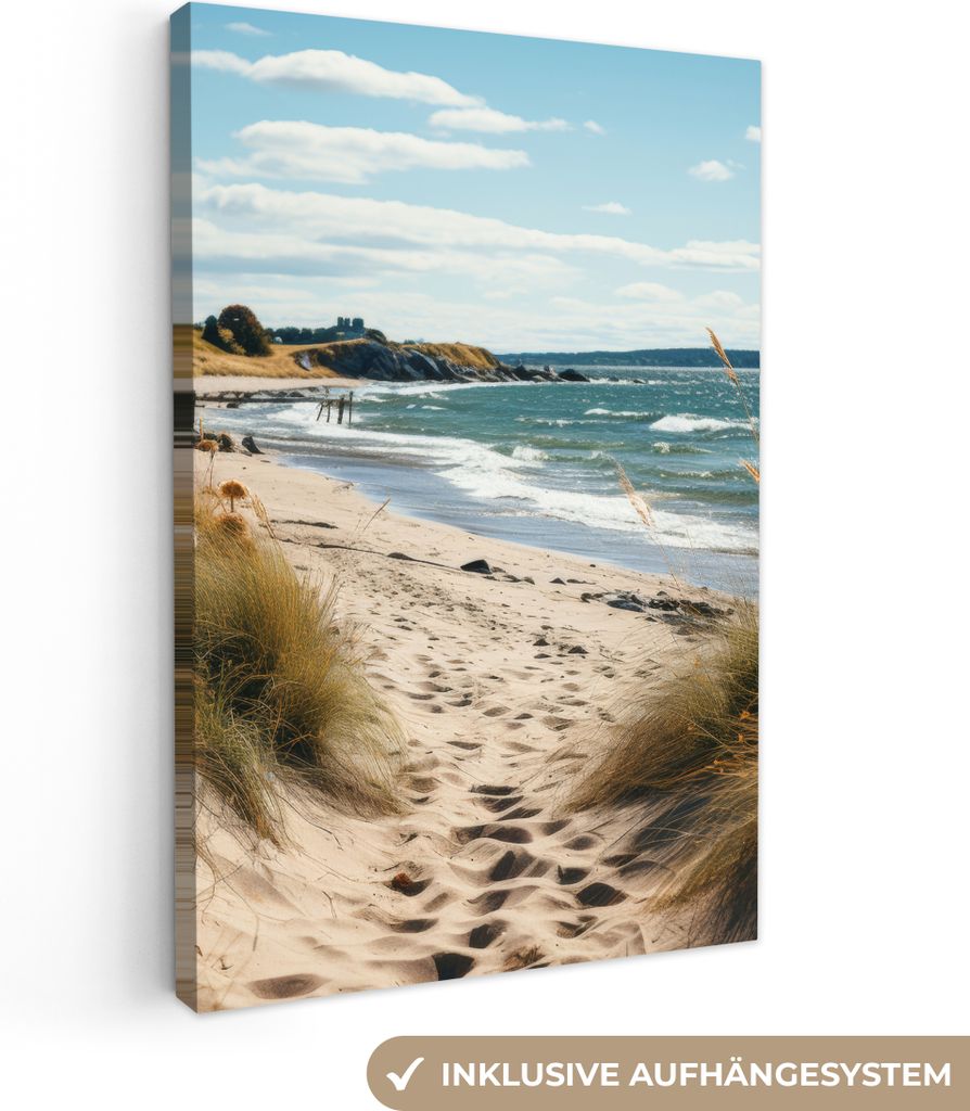 MuchoWow - Leinwandbilder - Strand - Dünen - Strandhafer - Meer - Sand, Wandbild, Wanddeko Bilder Wohnzimmer, 60x90 cm